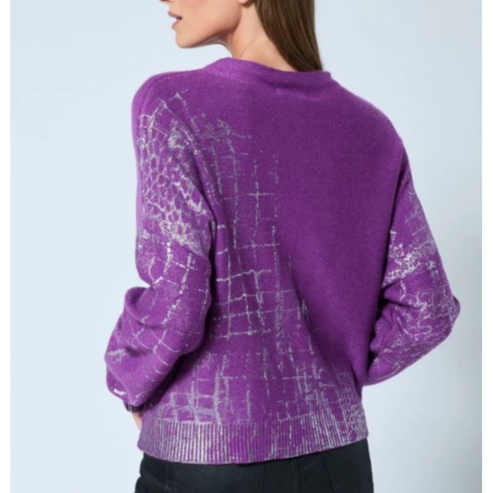 Adrienne Landau Crocodile Foil Print Funnel Neck Sweater Size M - Picture 4 of 6